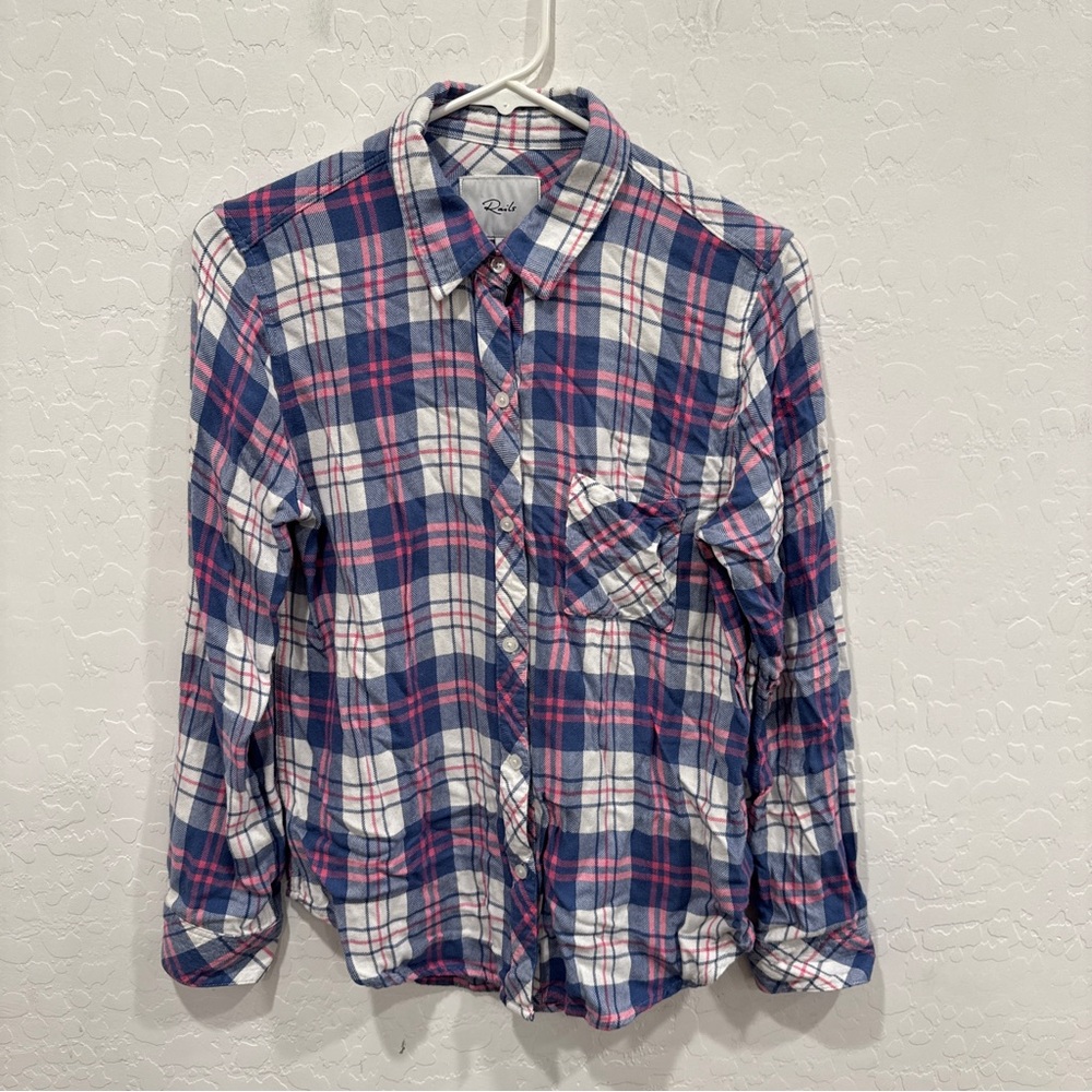 Rails Plaid Flannel Shirt Womens Small Blue Pink White Coastal Cowgirl Western